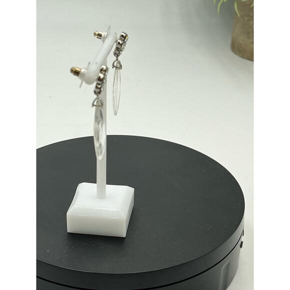 Faceted Teardrop Glass Floral Silver Tone Dangle Earrings - Picture 4 of 8